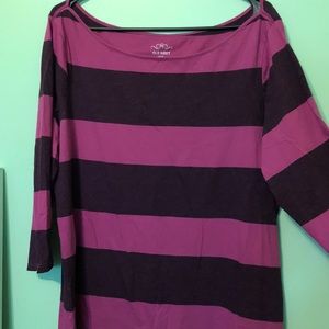 3/4 Sleeve Striped Boat Neck Tee